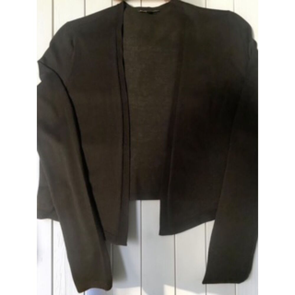 Eileen Fisher Silk Cashmere Cropped Cardigan Sweater Open Front Black XXS Shrug